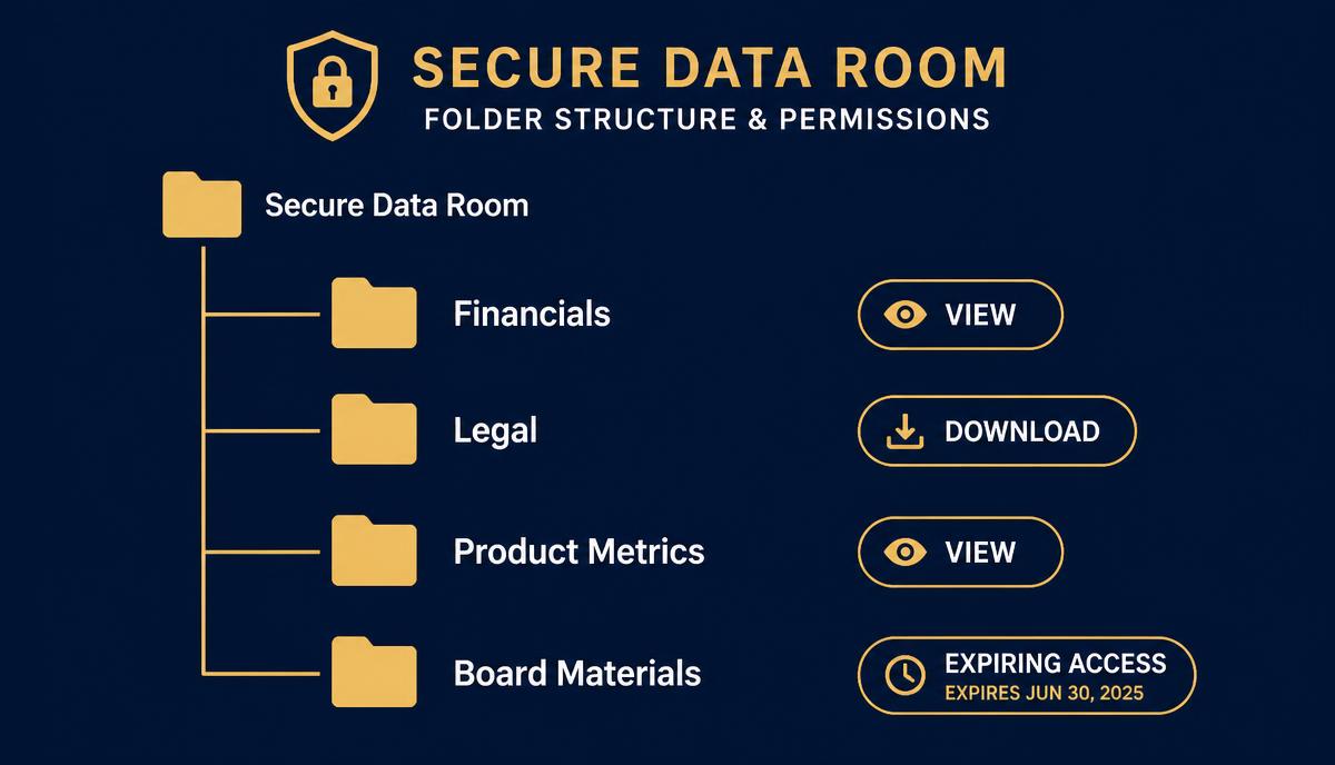 Secure startup data room with investor permission settings